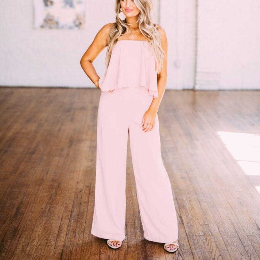 Strapless Popover Jumpsuit- Blush these 3 boutique